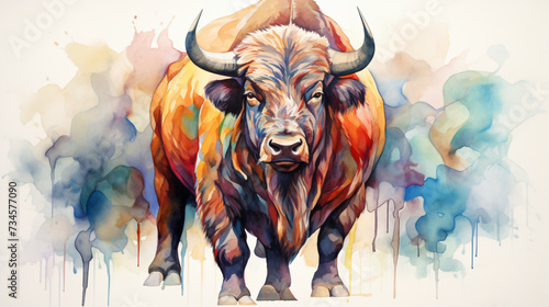 watercolor buffalo animal abstract background