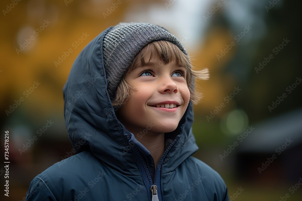 Portrait of a boy in a blue jacket on a background of autumn park Portrait of a boy in a blue jacket on a background of autumn park