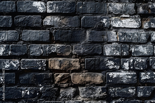 Rough grunge black brick wall texture background. Old dark stone, brickwork. Backdrop por design, wallpaper, banner, card