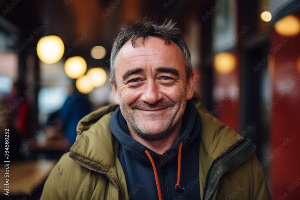 Portrait of a smiling senior man in a city street. Mature people.