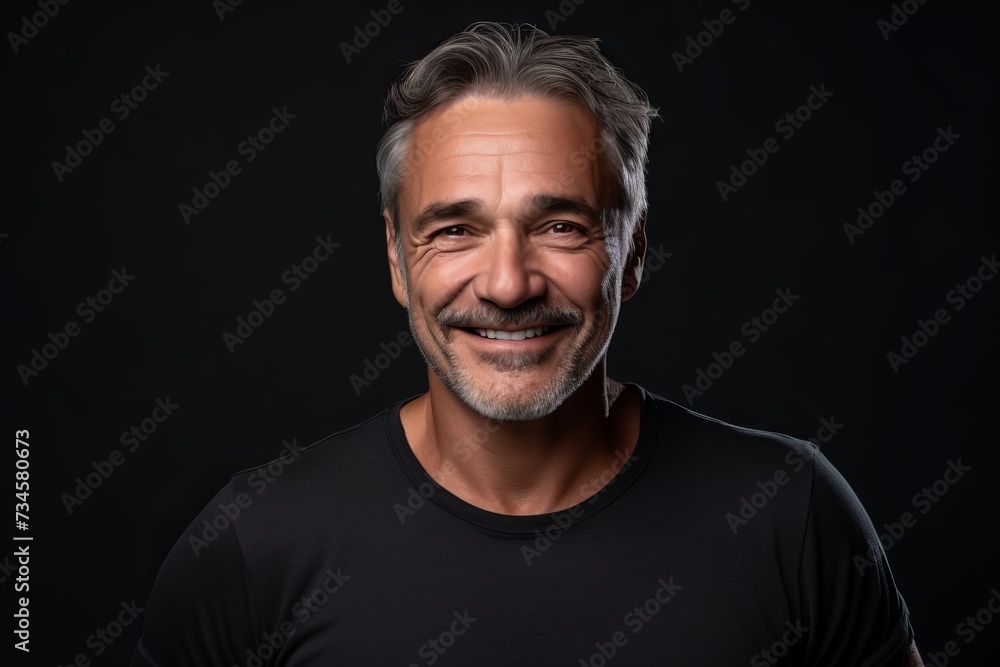 Portrait of a happy mature man on a black background. Portrait of a smiling mature man.