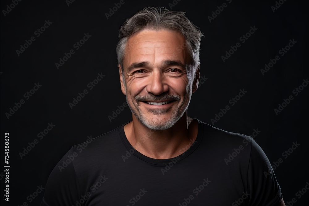 Portrait of a happy mature man on a black background. Portrait of a smiling mature man. Portrait of a happy mature man on a black background. Portrait of a smiling mature man.