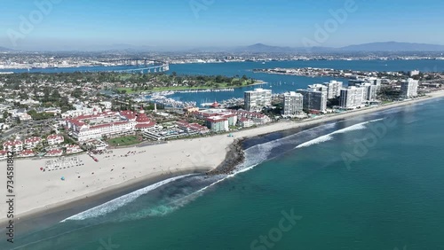 Conorado Beach At San Diego California United States. Aerial Beach San Diego California. Beach Clouds Sky Shore Sea. Shore International Shore City Panoramic. Shore Sea Ocean Bay Water. photo