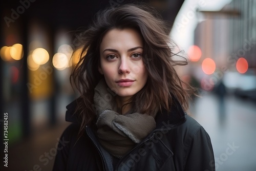 Portrait of a beautiful young woman in the city at night. © Stocknterias
