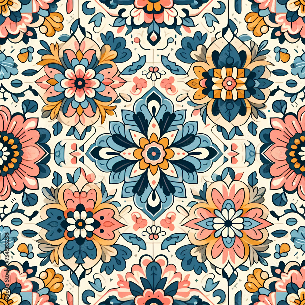 cute Vector pattern with traditional tile design