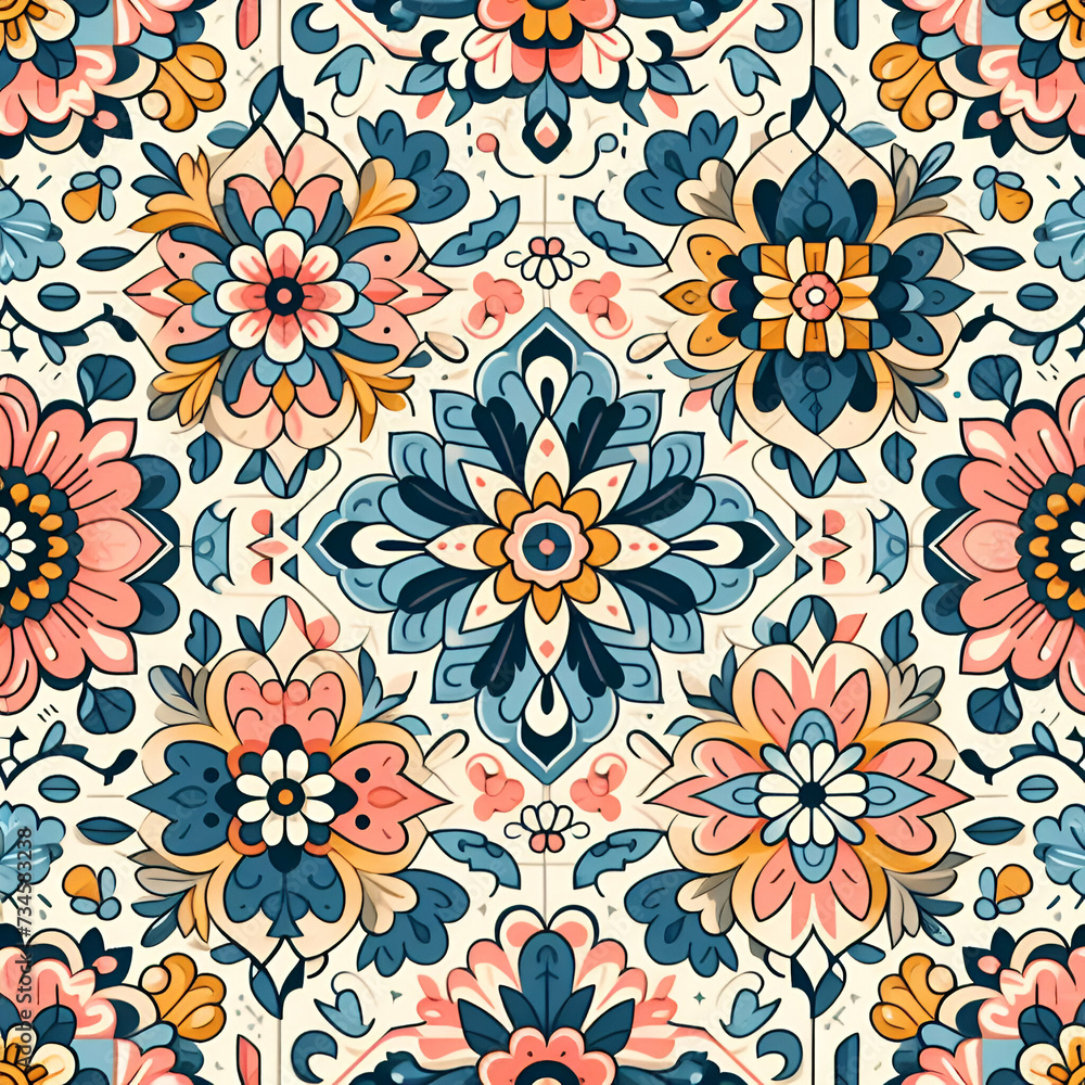 Fototapeta premium cute Vector pattern with traditional tile design