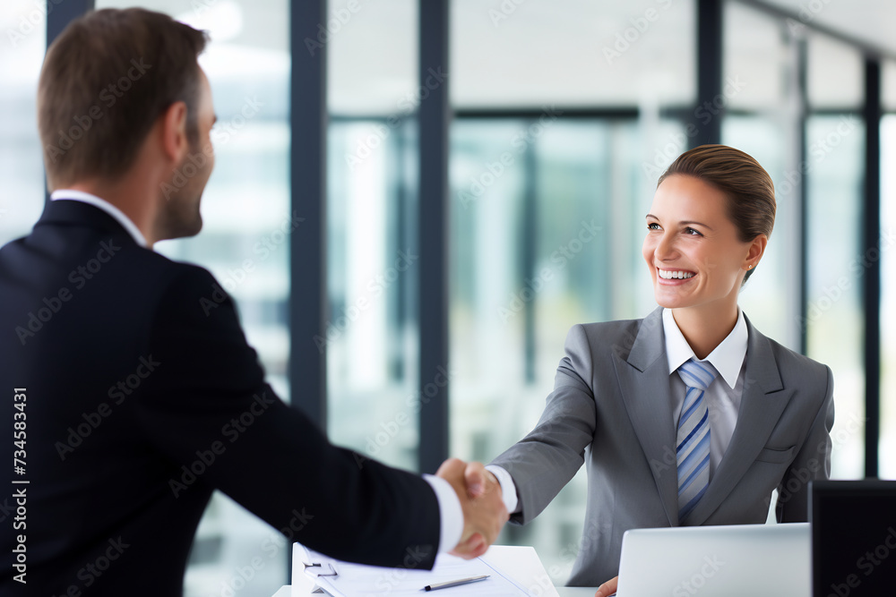 Business Executives Shaking Hands During a Meeting in a Corporate Office. Professional Partnership and Agreement Concept Business Executives Shaking Hands During a Meeting in a Corporate Office. Professional Partnership and Agreement Concept