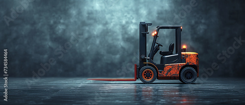 Obraz na płótnie Old yellow forklift on a dark gray background. Empty warehouse concept.