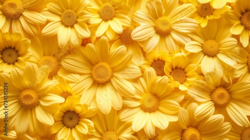 A full frame of bright yellow daisy flowers creating a cheerful natural background. © Montipa