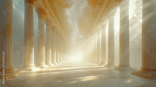 Large corridor with columns. Created with Ai