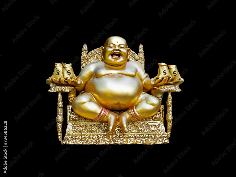 Golden Buddha Statue Holding Bags of Money Golden Buddha Statue Holding Bags of Money