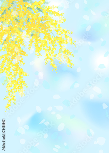 青空とミモザのイラスト