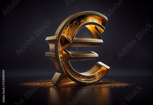 Golden Euro Symbol Placed Aslant. Generative AI photo