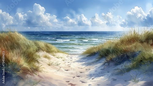 Watercolor painting of dunes on the North and Baltic Seas