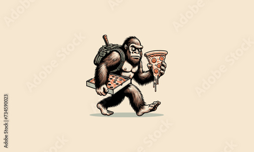 big monkey hold pizza vector illustration mascot design
