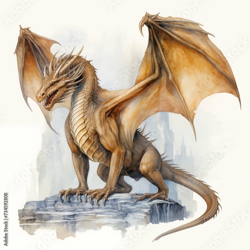 Dragon. Mythology creature. Dark fantasy illustration. Generative AI. Detailed watercolor illustration.