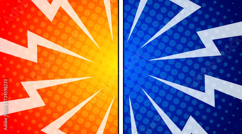 Versus against background in flat comic style design with halftones. Vector illustration
