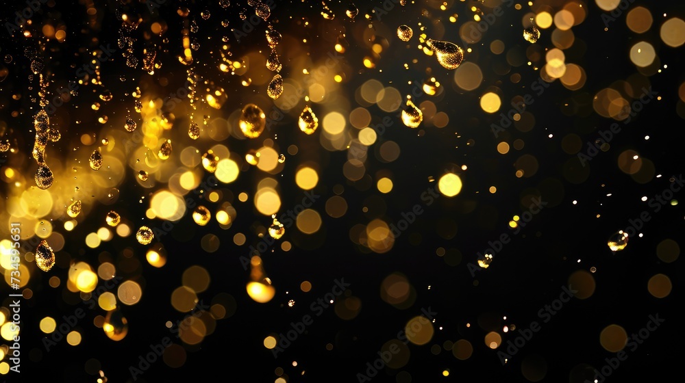 Luxurious golden confetti cascades elegantly against a sleek black background. Ai Generated.