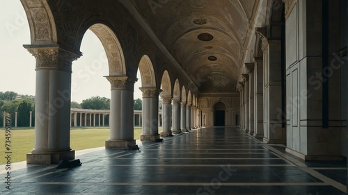 Interior of a palace with white columns and arches from Generative AI