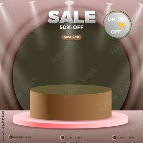sale discount template banner with copy space 3d podium for product sale with abstract gradient purple background design