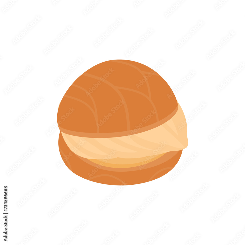 flat illustration of cream puff cake with vanilla filling isolated white background flat illustration of cream puff cake with vanilla filling isolated white background