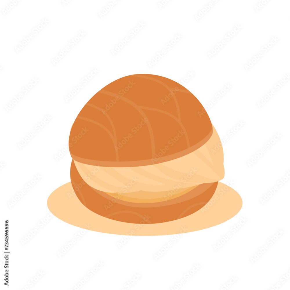 flat illustration of cream puff cake with vanilla filling isolated white background flat illustration of cream puff cake with vanilla filling isolated white background