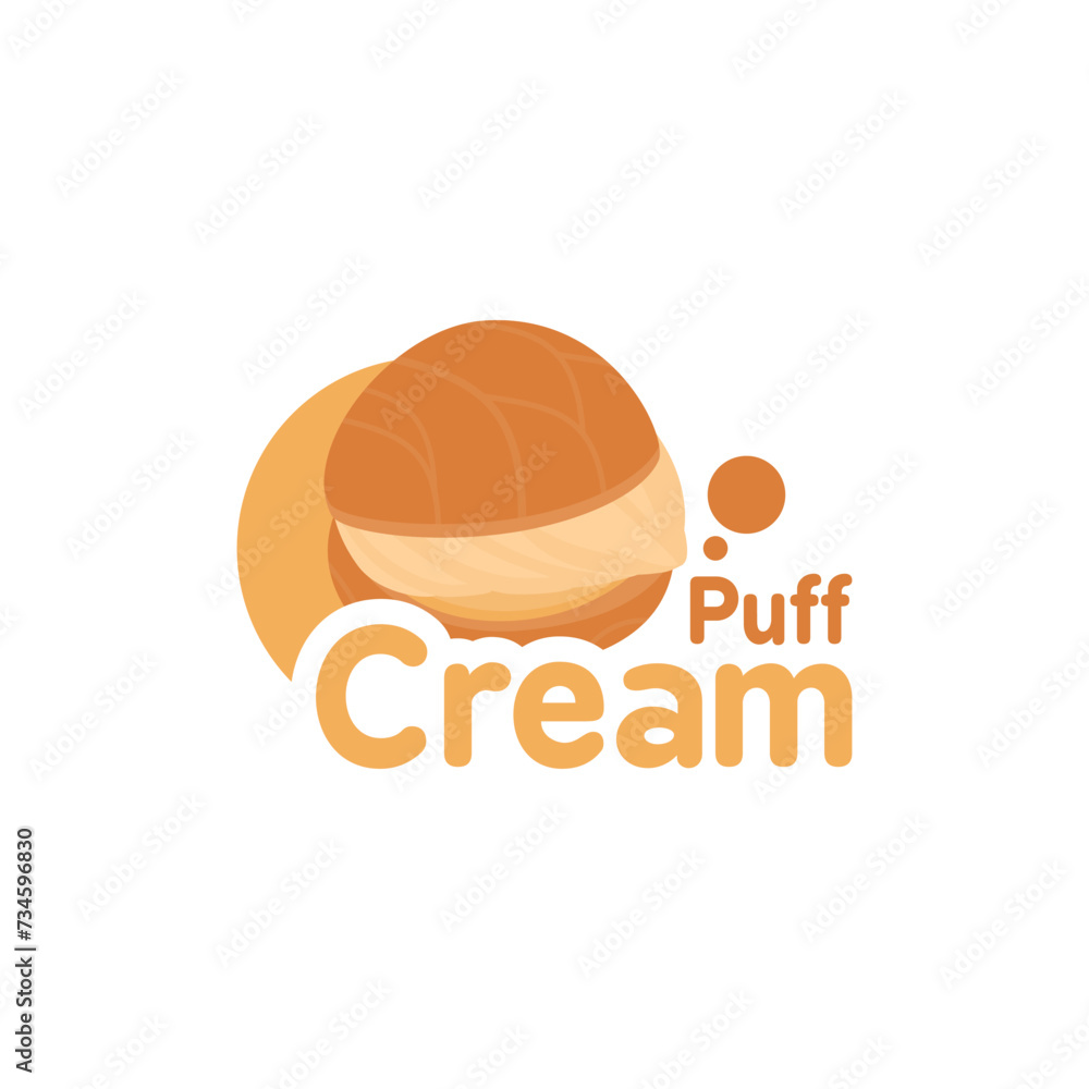 illustration of a cream puff with abundant cream on a white background