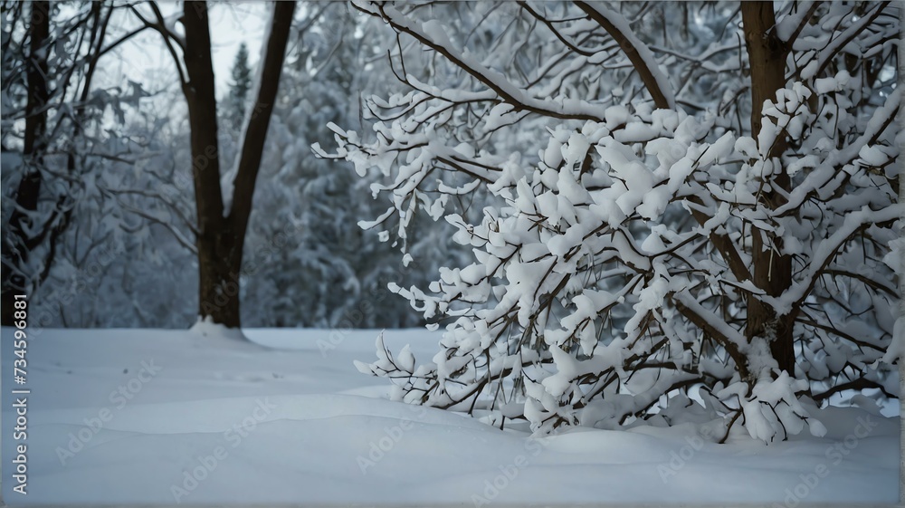 Trees in the garden on winter covered with snow from Generative AI