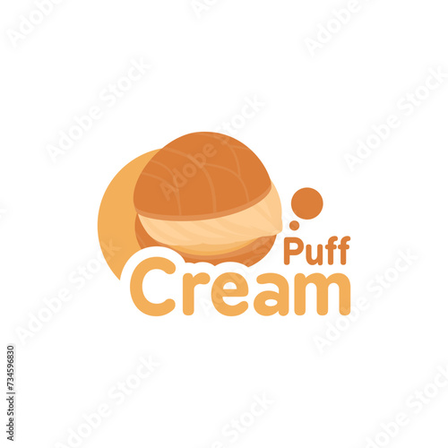 illustration of a cream puff with abundant cream on a white background