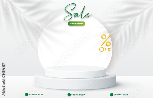 sale discount template banner with copy space 3d podium for product sale with abstract gradient white background design