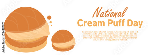 illustration of a cream puff with abundant cream on a white background with copy space