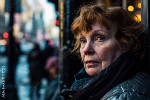 Portrait of an elderly woman in Paris, France. The city is full of people.