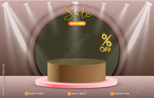 sale discount template banner with copy space 3d podium for product sale with abstract gradient purple background design