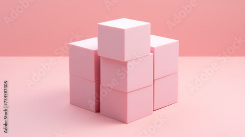 Symmetrical pastel cubes on pink surface evoke minimalist harmony. Ai Generated
