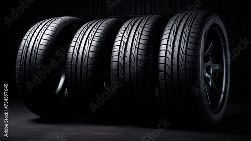 Sleek black tires stand out against a dark backdrop, enhancing their allure. Ai Generated