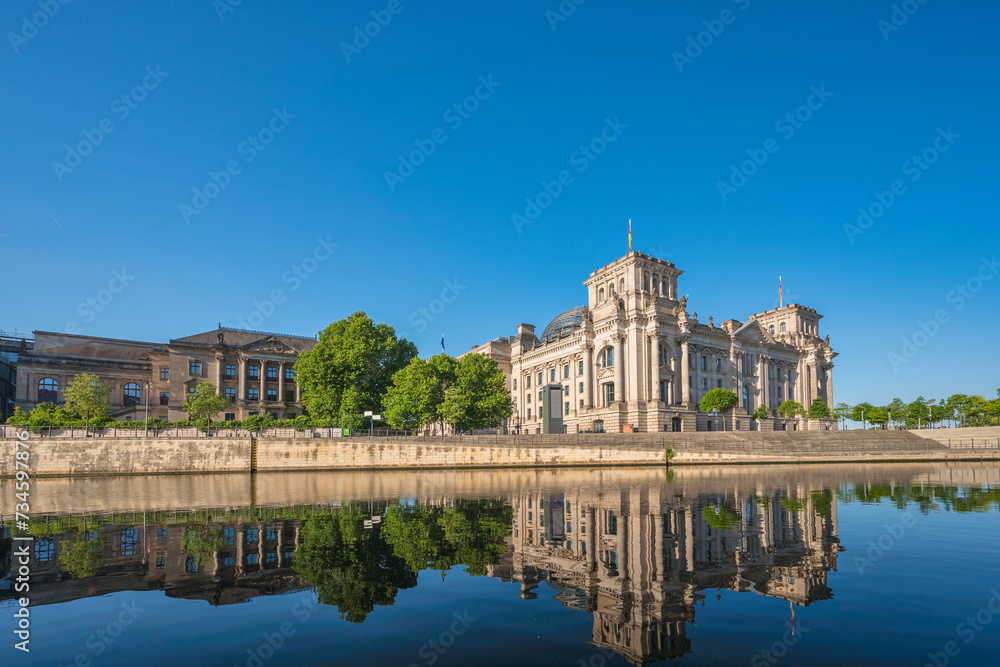 Berlin Germany, city skyline at Reichstag German Parliament Building and Spree River