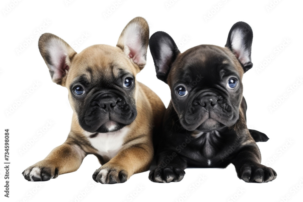 Fototapeta premium Couple of Cute fluffy portrait smile Puppy dog that looking at camera isolated on clear png background, funny moment, lovely dog, pet concept.