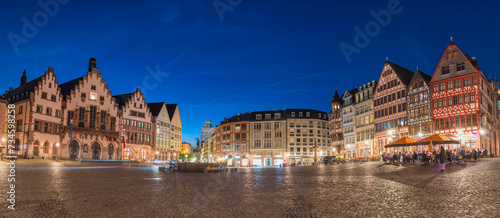 Frankfurt Germany, night panorama city skyline at Romer old town square photo