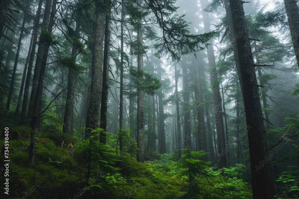 forest with a misty fog and tall trees forest with a misty fog and tall trees