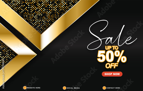 sale discount template banner with copy space for product sale with abstract gradient golden and black background design