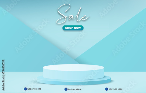 sale template banner with 3d podium for product sale with abstract gradient blue background design