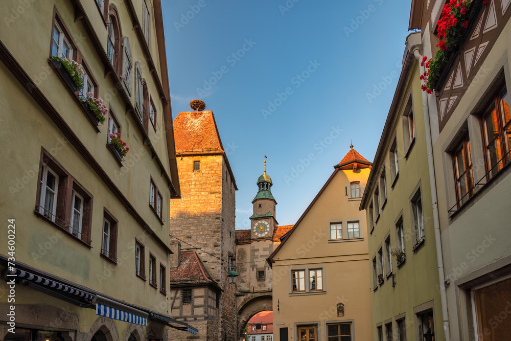 Obraz premium Rothenburg ob der Tauber Germany, city skyline at Roderbrunnen the Town on Romantic Road of Germany
