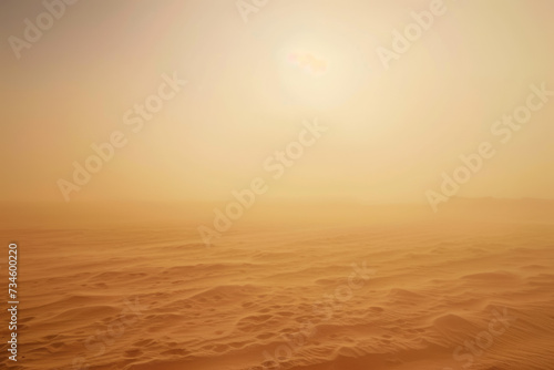 sandstorm in a desert, with visibility reduced to a few feet