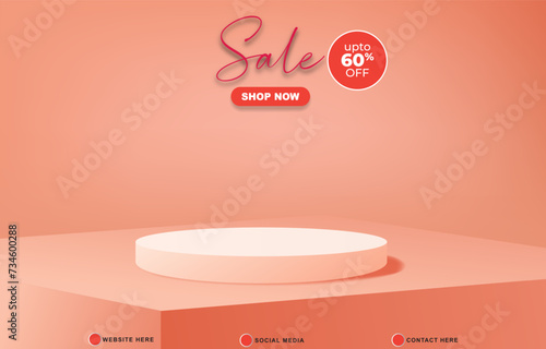 sale template banner with blank space 3d podium for product sale with abstract gradient orange background design