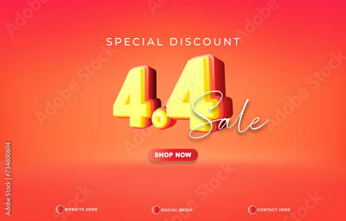 special discount 4.4 sale template banner with copy space for product sale with abstract gradient orange background design