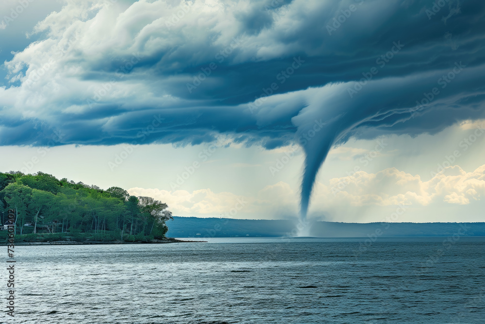waterspout forming over a lake.