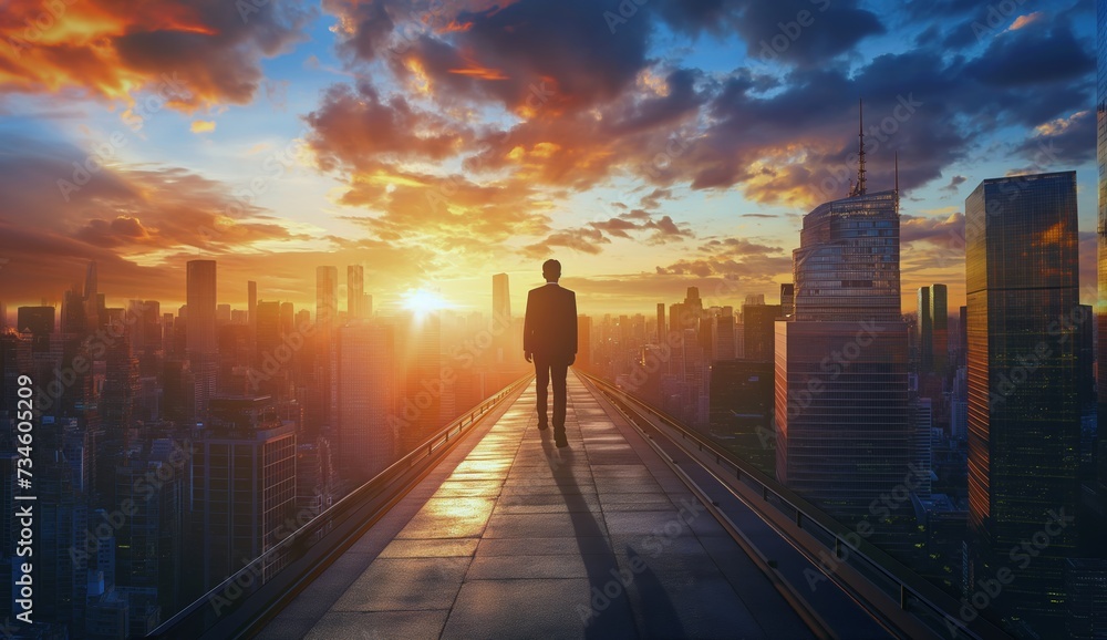 Businessmen walk steadily towards success, confident towards a progressive future. Businessmen walk steadily towards success, confident towards a progressive future.