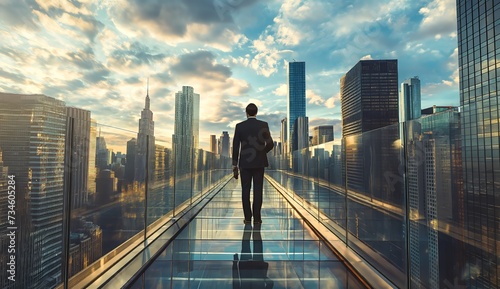Businessmen walk steadily towards success, confident towards a progressive future.