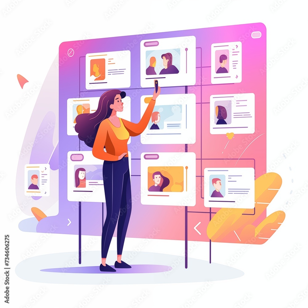 user being inspired by the possibilities of an app, illustration for a tech company, user being inspired by the possibilities of an app, illustration for a tech company,