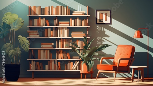 Modern living room interior with bookshelves ai generated high quality image